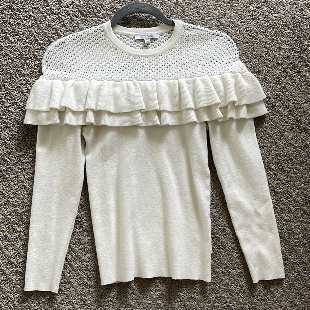 Off the Shoulder Ruffle Net Sweater